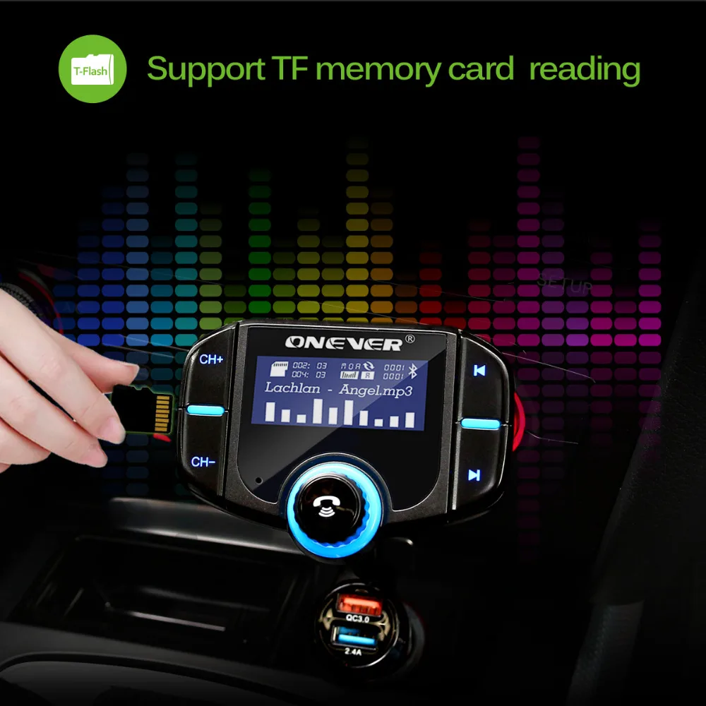 ONEVER вращающийся Bluetooth гарнитура для авто fm передатчик MP3 плееры модулятор с qc3.0 Dual