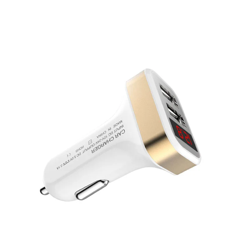 Dual USB Автомобильный Разветвитель Прикуривателя концентратора Мощность автомобильный адаптер Напряжение Дисплей 12 V-24 V телефона Tablet DVR переходник для зарядного устройства - Название цвета: Золотой