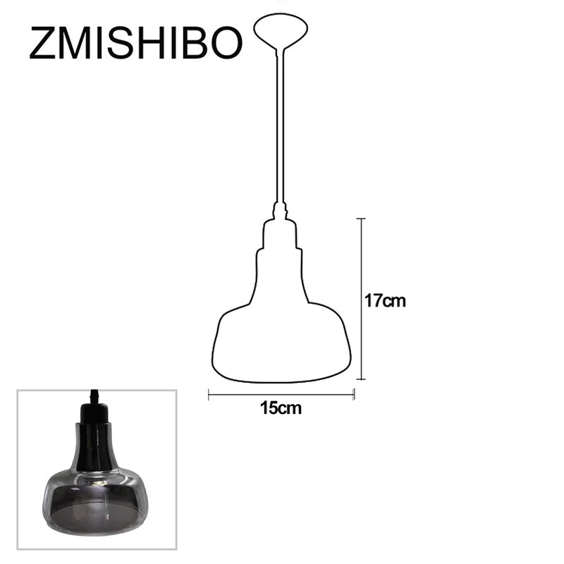 Type 2 Стеклянная Подвесная лампа ZMISHIBO в европейском стиле, 100-240 В, E27, розетка, одинарная, Дымчатая, серая, на потолок, для бара, столовой, стола, спальни, 5 Вт - Цвет корпуса: Type 2