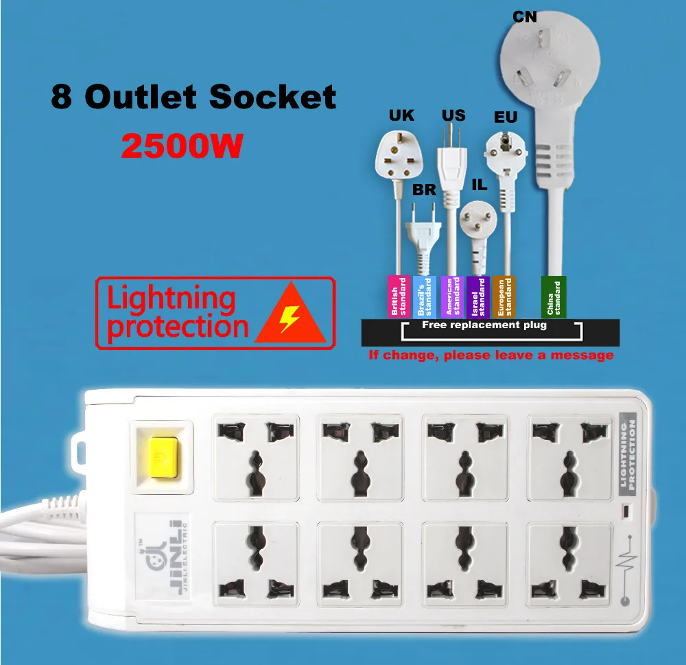 3 метровый 10 футовый силовой провод 8 сторонний удлинитель Европейского