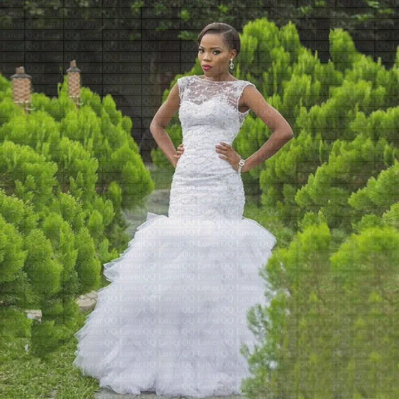 Свадебное платье русалки с рюшами и цветами в африканском стиле большие размеры