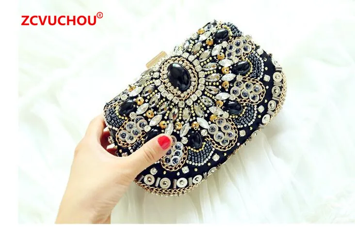 Брендовые женские сумки, черный кристалл, вечерняя сумочка, металлические клатчи, серебро, бисером, Свадебная коробка, клатч, сумки Bolsos Mujer