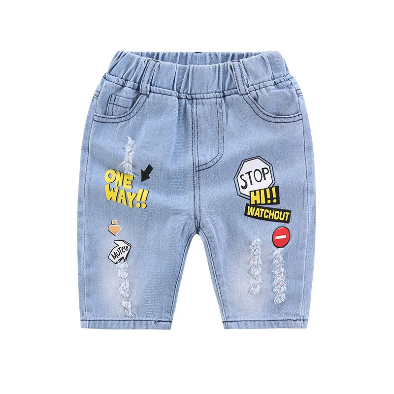 2018 летние модные ковбойские шорты половина по колено джинсы Детские рваные штаны