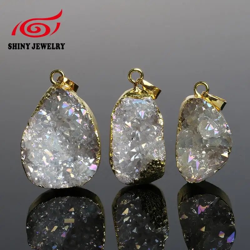 Необработанный Кристальный кварц Druzy Подвеска из гальванического золота нерегулярный Druzy Geode кулон-подвеска в виде камня для изготовления ювелирных изделий DIY