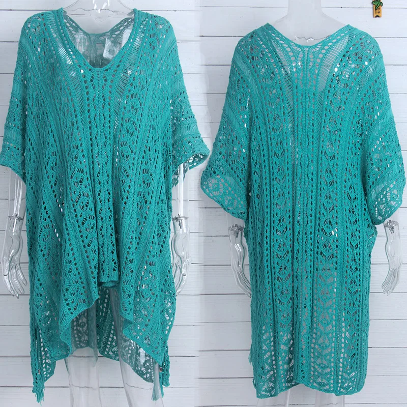 Вязаные Ретро накидки для пляжа солнцезащитный кружевной вязаный крючком парео