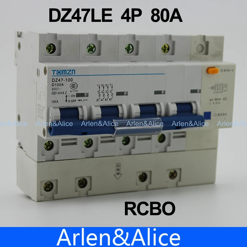 Автоматический выключатель остаточного тока DZ47LE 4P 80A D Тип 400 В ~ 50 Гц/60 Гц с защитой