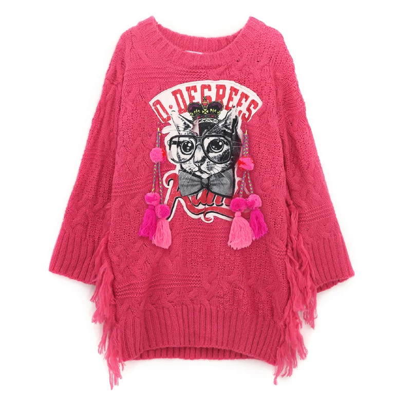 Lazy wind tassel sweater female loose European station 2018 autumn new cartoon sequins pullover tide card | Женская одежда