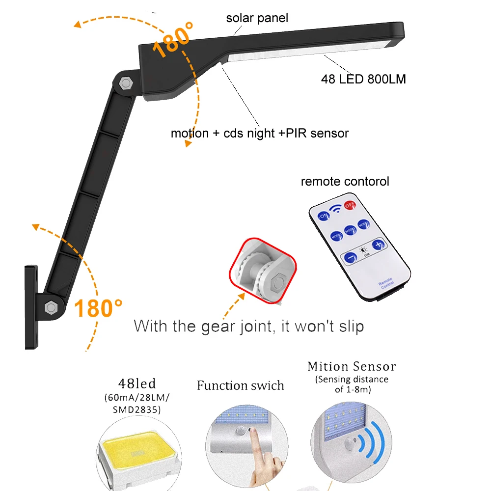 Пульт дистанционного управления 48 светодиодный уличный светильник на солнечной