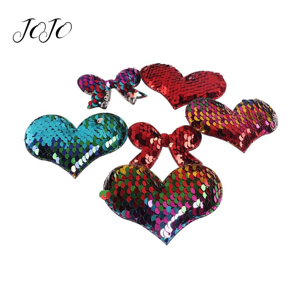 

JOJO BOWS 10pcs Reversible Sequin Patches Heart Bow Accessories For Needlework Apparel Sewing Materials DIY Handmade Crafts