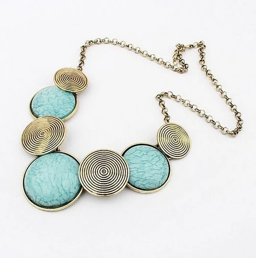 

Elegant Retro Bronze Metal Round Gem Collar Necklace Statement Choker For Women Fashion Jewelry