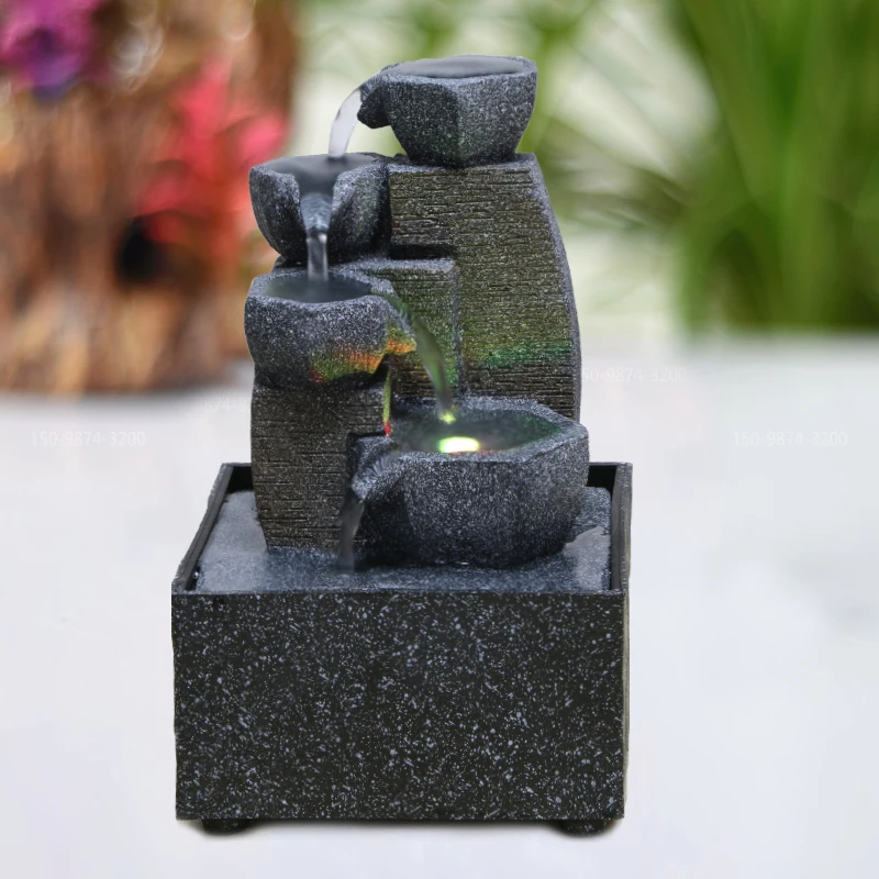 

Modern Water Fountain Crystal Ball Rockery Micro Landscape LED Tabletops Feng Shui Lucky Living Room Office Creative Home Decor