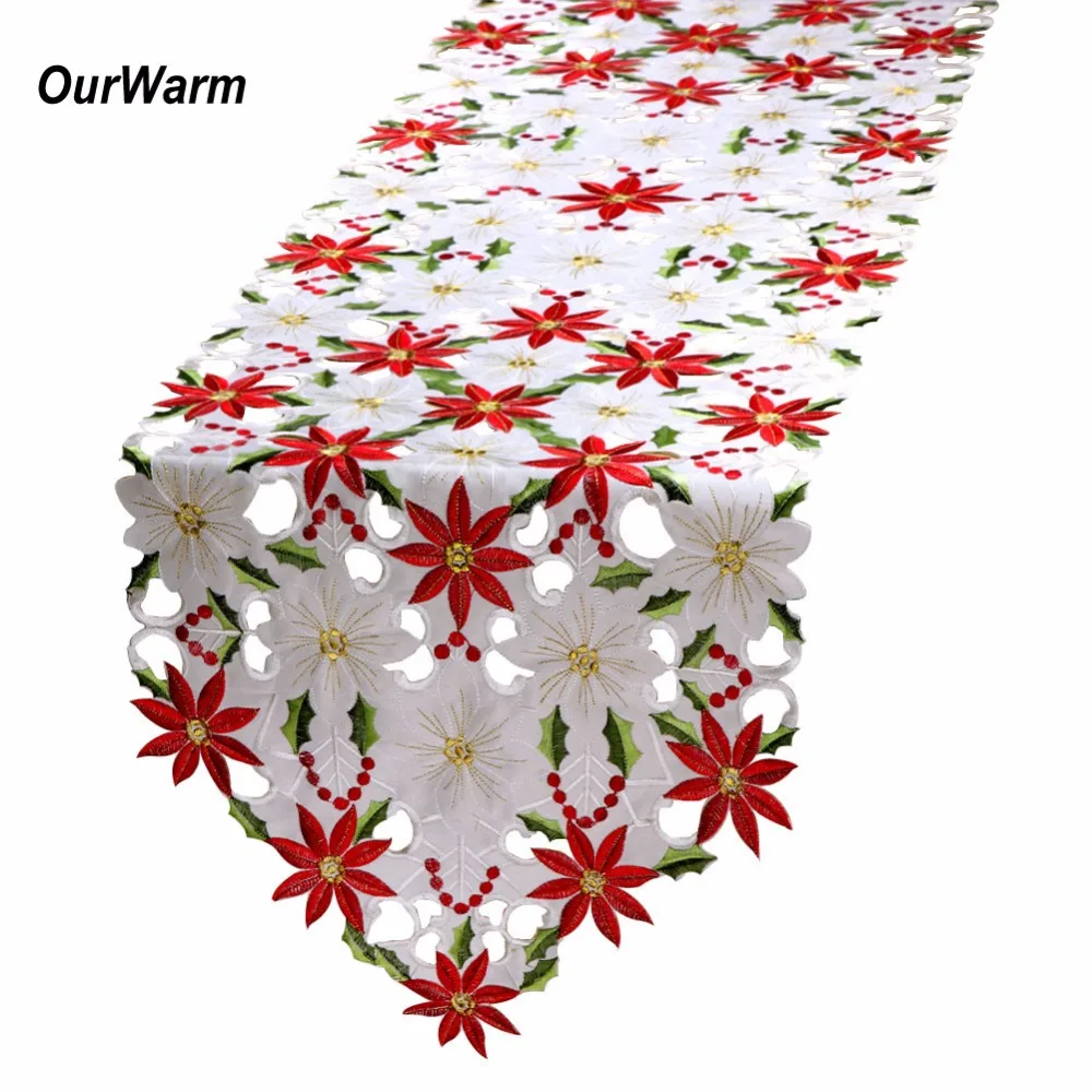 OurWarm 38X176 см вышитая настольная дорожка, Рождественская скатерть, Рождественское украшение для дома, Новогоднее украшение стола