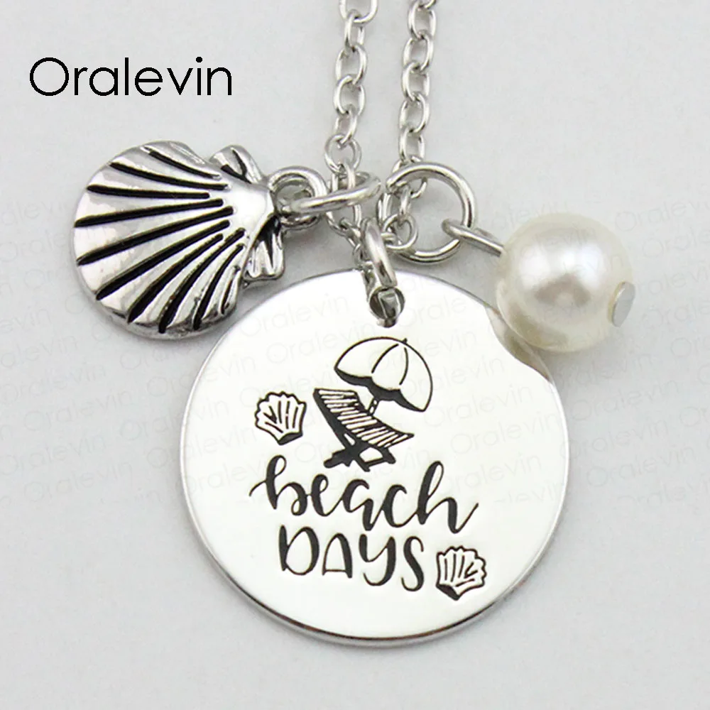 

Hot Sale BEACH DAYS Inspirational Hand Stamped Engraved Custom Pendant Necklace for Women Nice Gift Jewelry,10Pcs/Lot, #LN2009