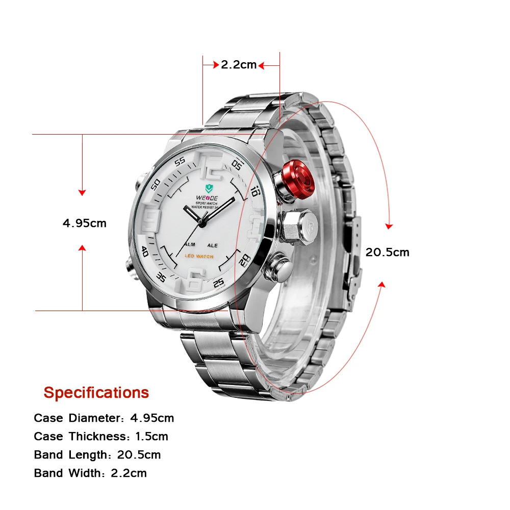 Фото WEIDE мужские спортивные часы из нержавеющей стали белые кварцевые аналоговые WEIDE мужские спортивные часы из нержавеющей стали белые кварцевые аналоговые