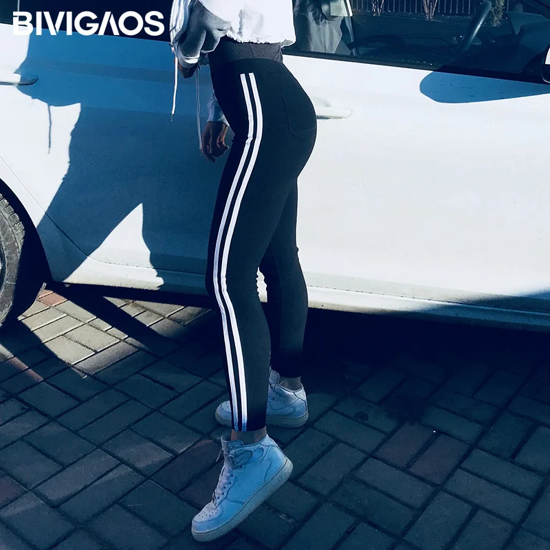 BIVIGAOS новые осенние весенние Спортивный Модный женские леггинсы с белыми