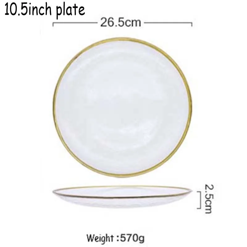 10inch plate Dazzle Colour Glass Dinnerware Flat Plate Salad Bowl Gold Edge Western Food Tray Steak Snach Dishes Fruit Bowls Container 1pcs - Цвет: 10inch plate