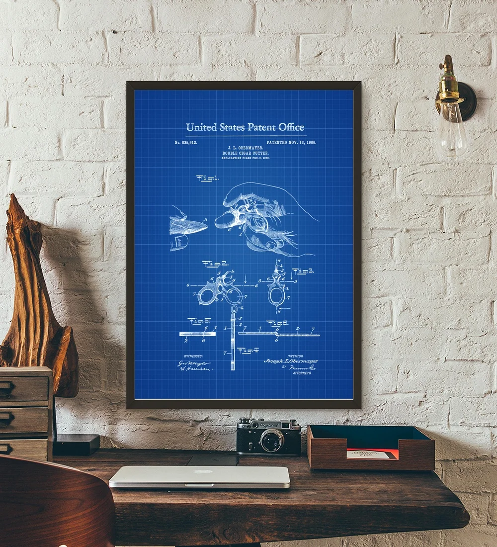 

Cigar Cutter Patent 1906 Blueprint Wall Art Paint Wall Decor Canvas Prints Canvas Art Poster Oil Paintings No Frame