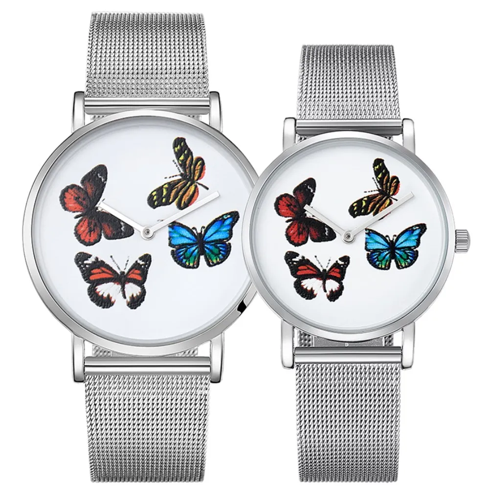 Часы наручные CAGARNY женские кварцевые, роскошные модные Стальные наручные с сетчатым браслетом, с бабочкой, серебристые