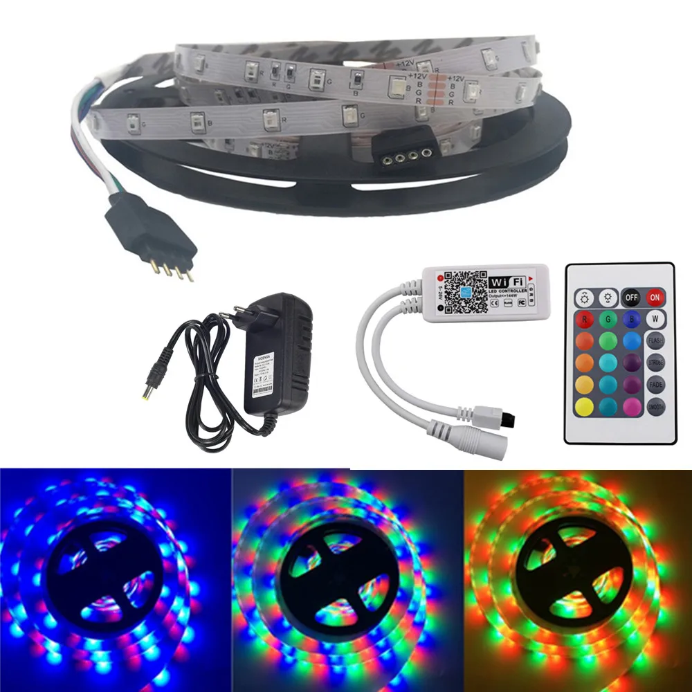 Полный набор WIFI Светодиодная лента Водонепроницаемая 2835 5 м RGB Tira 220В неоновая + 24Key