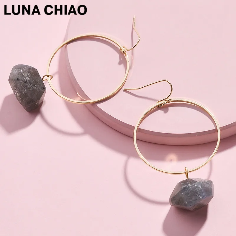 Женские круглые серьги LUNA CHIAO популярные медные подвески с натуральным камнем