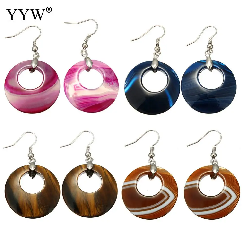 Серьги из натурального камня 51 мм женские кружевные Агаты аметисты кварцевые