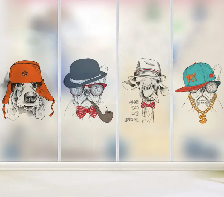 Декоративная оконная пленка на заказ с мультяшными животными окрашенная