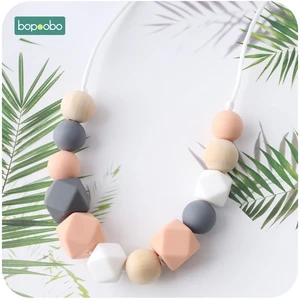 Bopoobo 1pc Baby Teething Silicone Necklace Food Grade Silicone Beads Hexagon Baby Toys Silicone Per