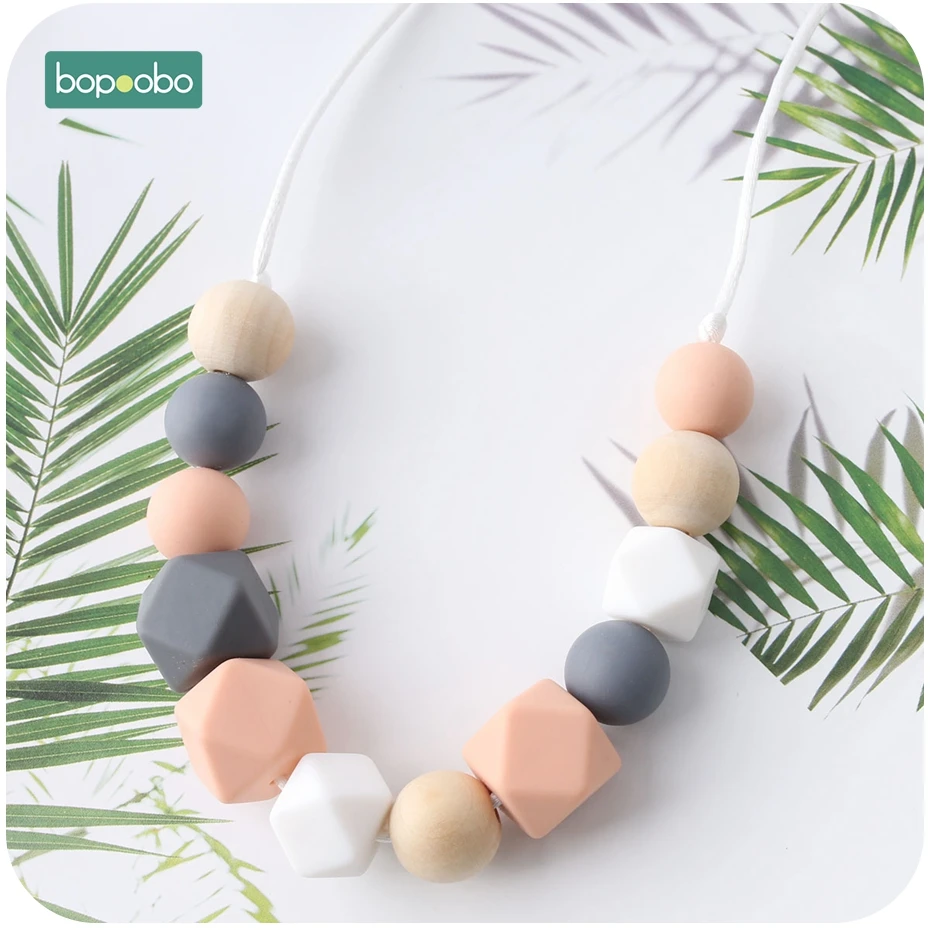 Bopoobo-collar de silicona para dentici&oacute;n de beb&eacute;, cuentas de silicona de grado alimenticio, juguetes hexagonales para beb&eacute;, mordedor sin BPA, 1 ud.-0
