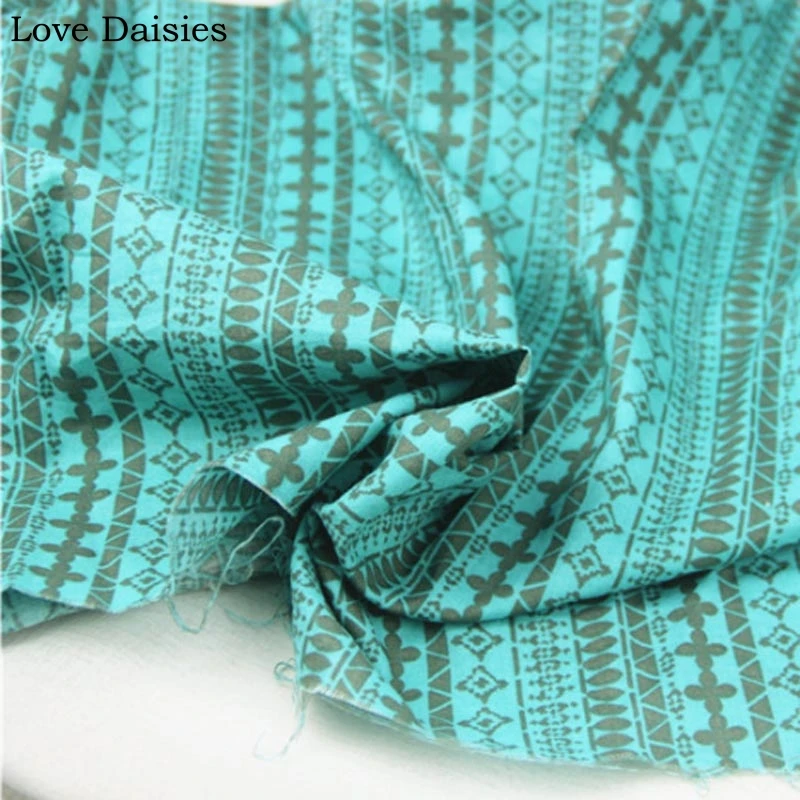 

100% Cotton blue-green with brown printed thin fine fabrics for DIY summer apparel dress shirt blouse patchwork handwork textile