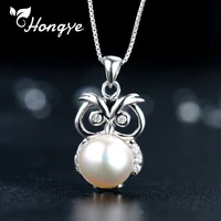 hongye women pearl necklaces cute animal owl pendant 925 silver woman chains created birthday gifts female fine jewelry new