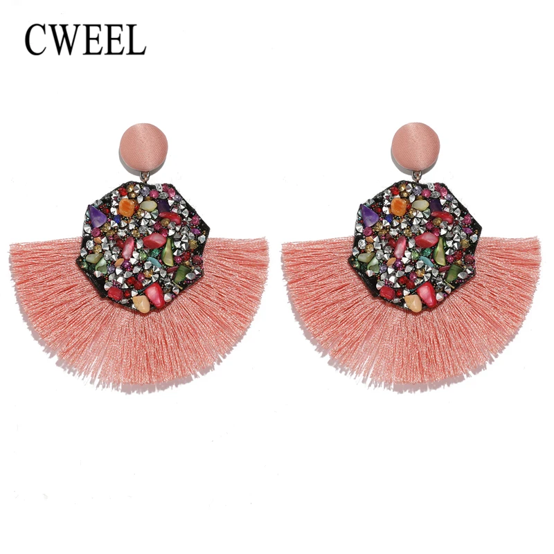 CWEEL серьги с кисточками для женщин Brincos Boho Эффектные серьги с бахромой круг Винтажные висячие круглые модные ювелирные украшения для ушей