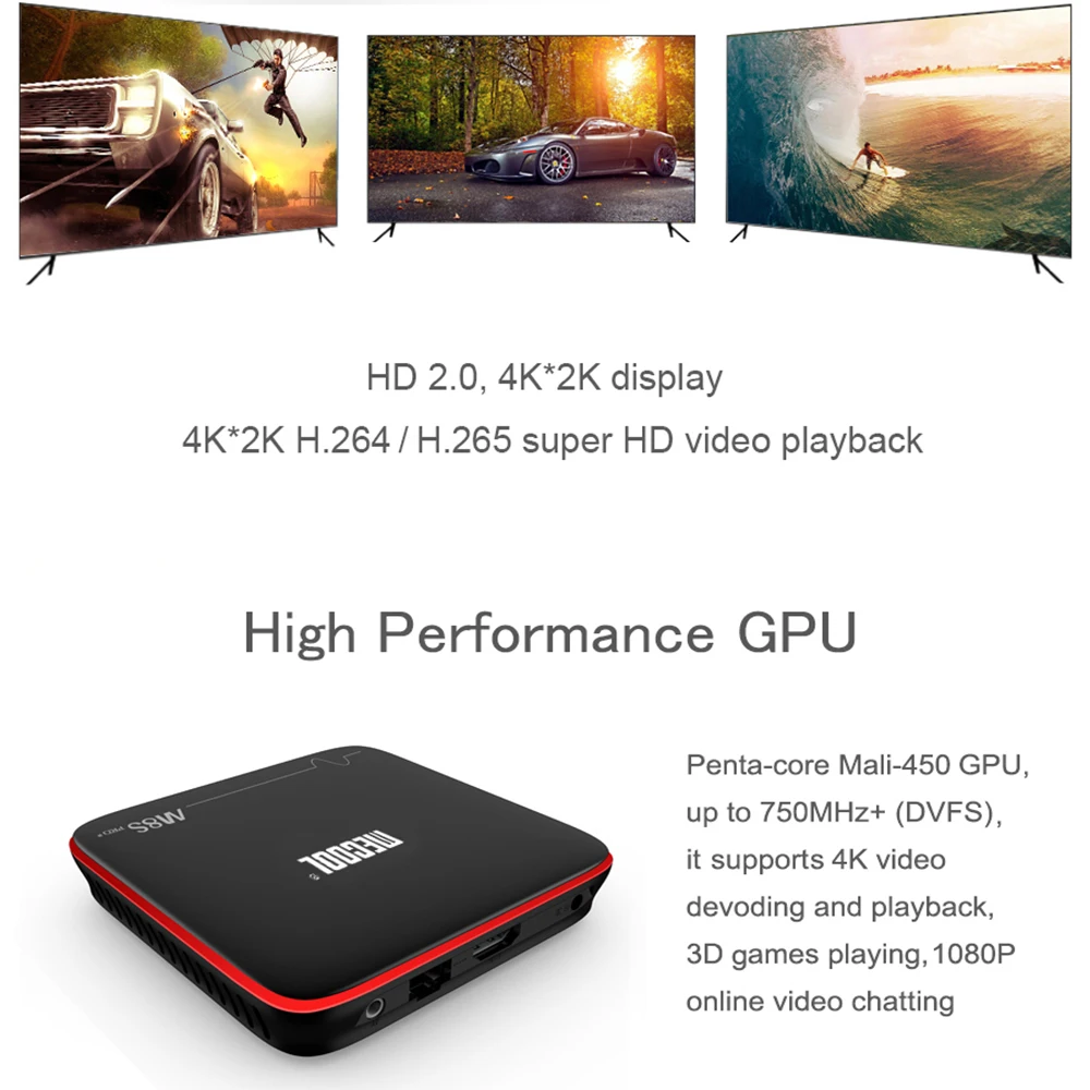 MECOOL M8S PRO W Android ТВ коробка S905W Процессор 4 ядра 2 ГГц Wi-Fi К H.265 Smart телеприставки 2G RAM 16G