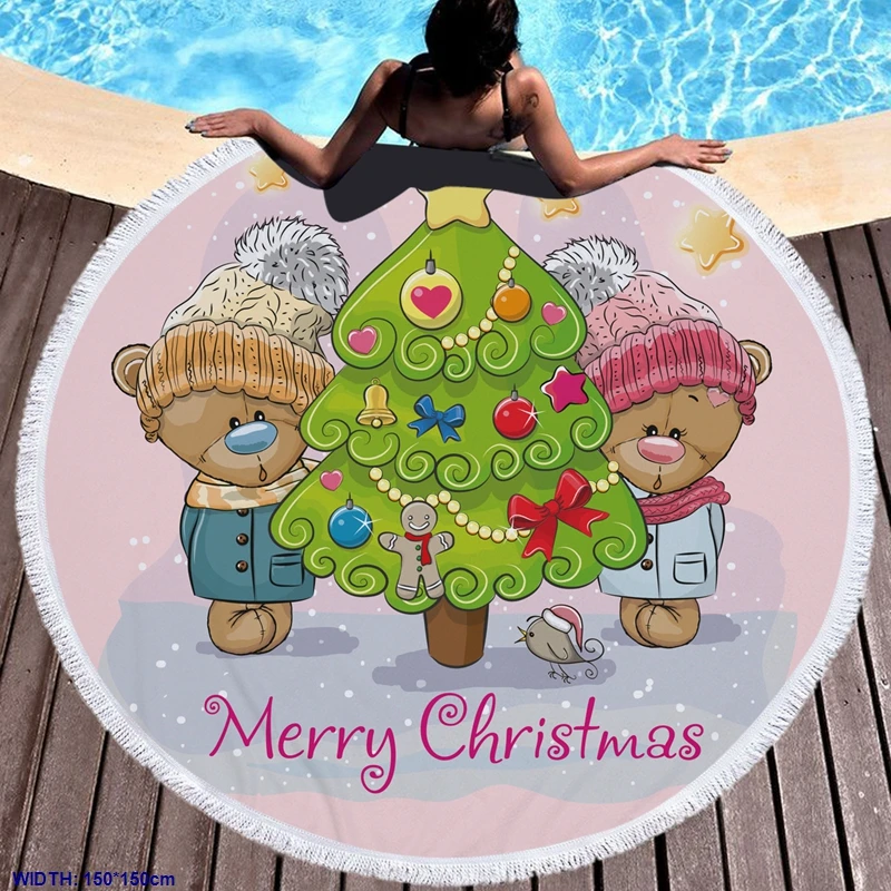 1 шт. 150*150 см DIY полотенце Merry Christmas микрофибра и кисточка полотенце с принтом используется для пикника Рождество пляж полотенце catoon