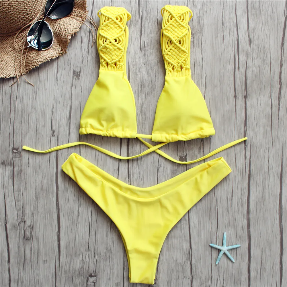 Летние бразильские Плавки бикини танк Растениеводство Топ крючком Набор