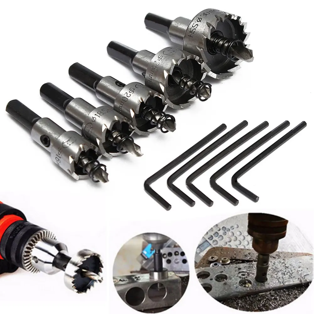 5pcs HSS Hole Saw Tooth Kit Tools Metal Milling Cutters Drill Bit Set 16/18.5/20/25/30mm