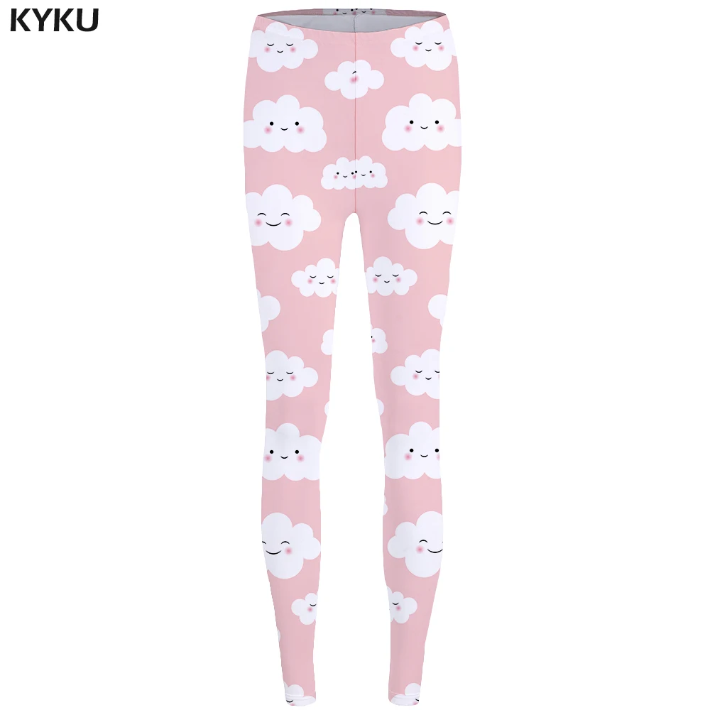 Женские блестящие леггинсы KYKU розовые с 3D принтом быстросохнущие|cloud leggings|printed
