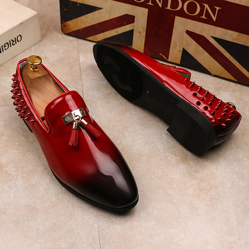 Модная мужская обувь 2018 кожаная для мужчин с кисточками красные кожаные туфли