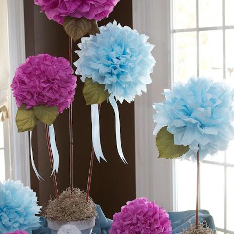 5 шт. 20 см ткани Бумага Pom Poms Свадебные украшения шарики из искусственных цветов