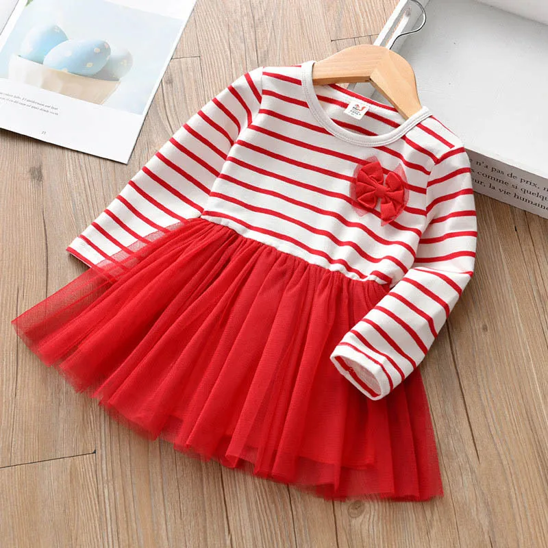 BibiCola/осеннее платье для девочек модные полосатые хлопковые Вечерние платья Дети