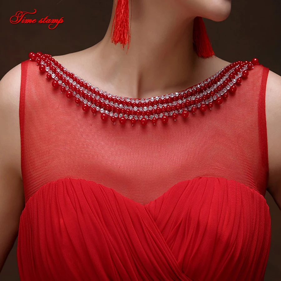 Потрясающее Вечернее платье мода 2015 новое красное шифоновое вечернее с