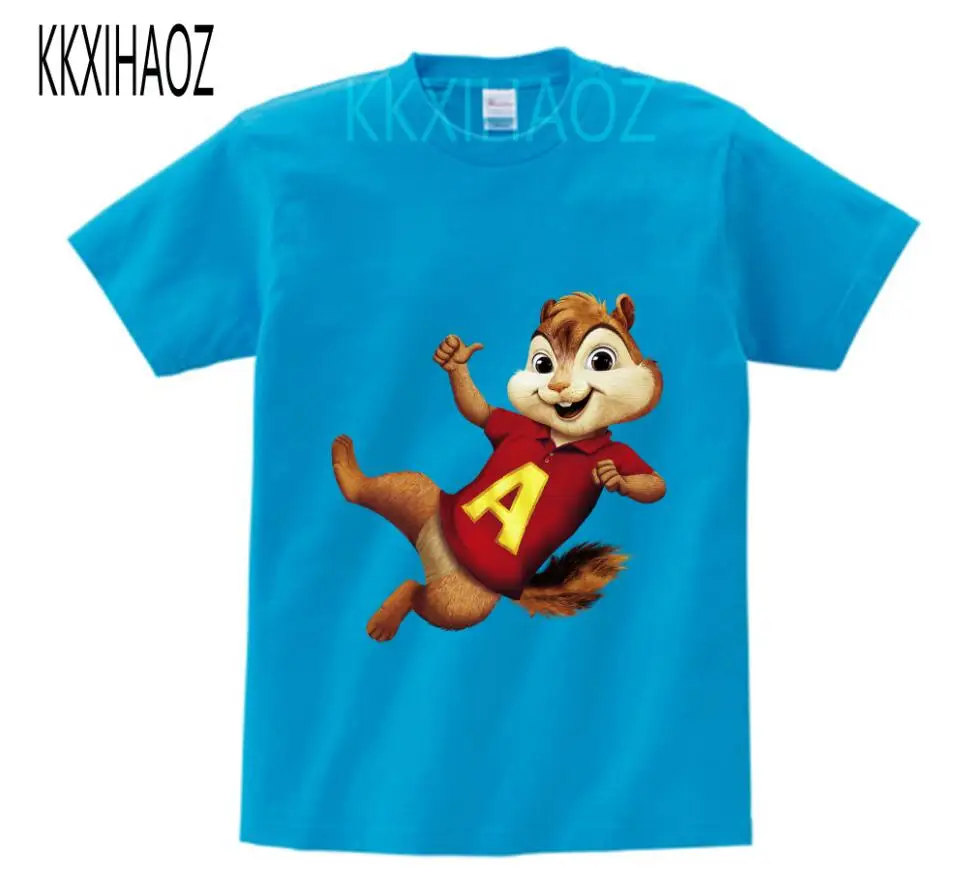blue childreT-shirt Лето, Детская футболка с короткими рукавами, куртки с изображением Алвина и чипмука, детская одежда с принтом животных, футболки для мальчиков и девочек, NN - Цвет: blue childreT-shirt