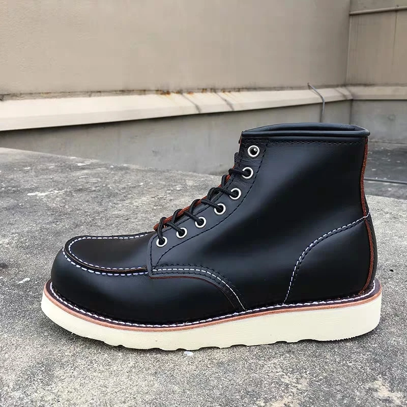 101 Black Goodyear/Винтажные ботильоны в байкерском стиле из натуральной кожи; высококачественные мужские повседневные модельные ботинки с круглым носком и крыльями; красные ботинки для работы - Цвет: 101 Black