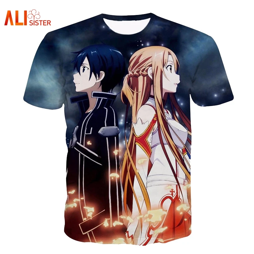 Новые футболки с героями аниме Sword Art Online женские и мужские летние свободные SAO
