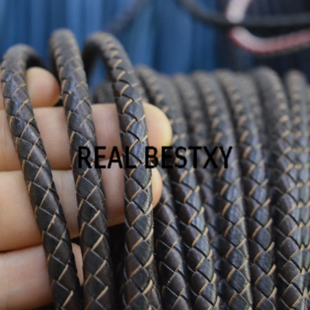 Настоящие BESTXY 5 м/лот кожаные шнуры 6 мм коричневые и черные плетеные браслеты из