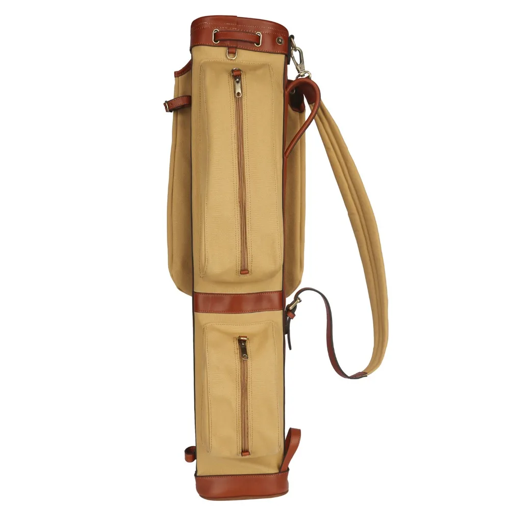 Tourbon Vintage Golf Club Bag Carrier Canvas & Leather Golf Gun Bag W/Side Pockets Driving Range Bags Cover 87CM