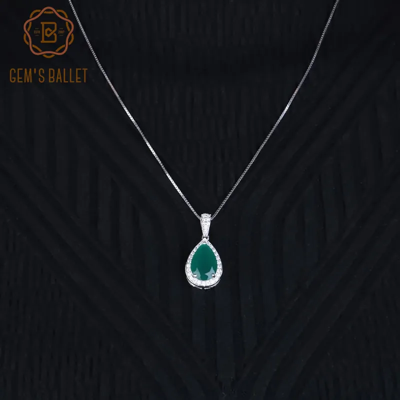 GEM'S балетные костюмы капли воды натуральный зеленый агат, натуральный камень 925 пробы серебро Винтаж кулон ожерелье для женщин вечерние ювелирные изделия
