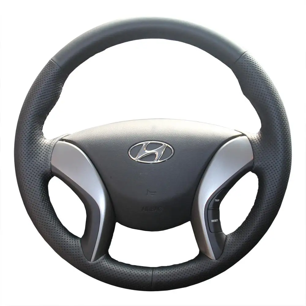 Wheel Cover Black PONSNY автомобильный Редуктор/ручной тормоз/рулевое управление чехол из натуральной кожи для HYUNDAI Elantra Avante 2012- ручная строчка из натуральной кожи - Название цвета: Wheel Cover Black