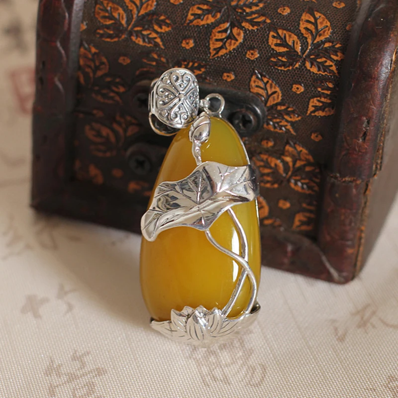 Женская винтажная Подвеска из серебра 925 пробы с желтым халцедоном|jewelry necklace