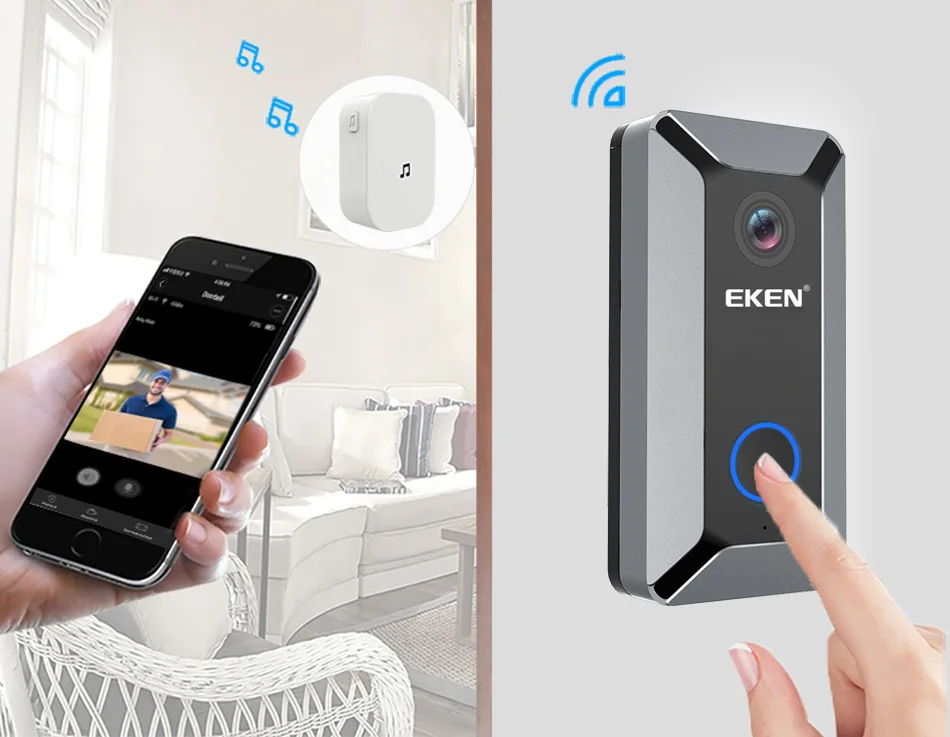 Eken V6 720P умный беспроводной wifi видео дверной звонок камера Облачное хранилище дверной звонок с внутренним звонком визуальный домофон ночное видение