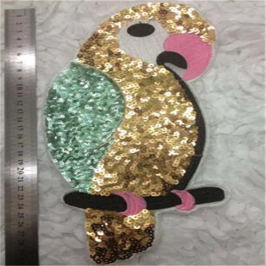 1 шт. модный дизайн 29 см нашивки с вышитым попугаем одежда блестки патч Сделай Сам